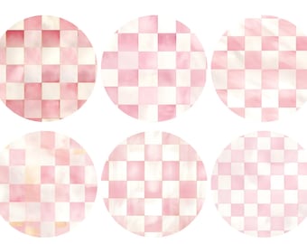 Decoupage Rice Paper with 6 Round Pink Checkered Plaid Patterns #11, Rice paper for Coaster, Trinket Box, Candle, Furniture & Crafts Supply