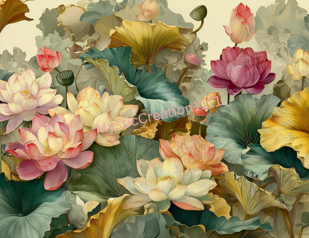 Decoupage Vintage Style Lotus Flowers Pond #501, Letter Size Rice Paper ...