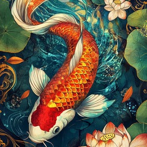 Decoupage Reispapier Koi Fischteich Muster #211, Reispapier im Letter-Format für Untersetzer, Trinket Box, Kerze, Möbel & DIY Bastelbedarf