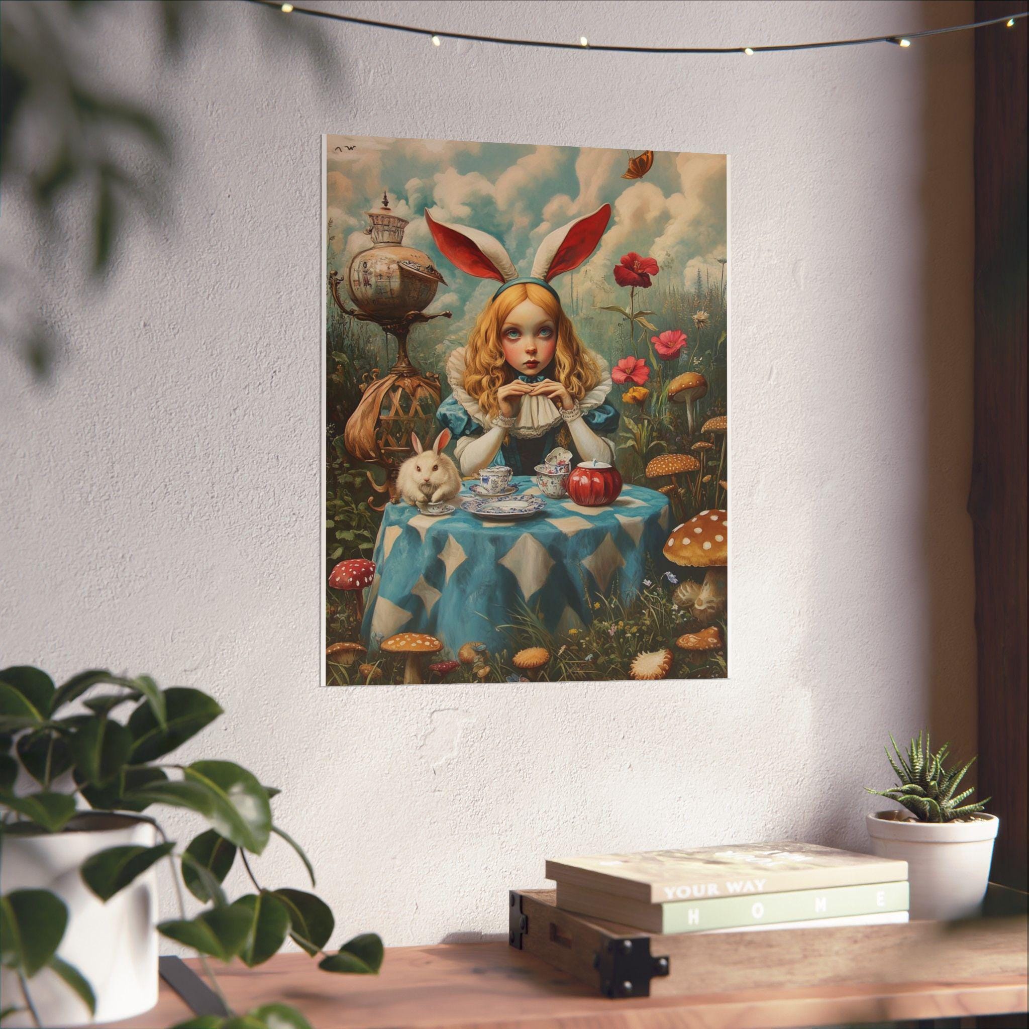 Alice in Wonderland Tea Party Rabbit Poster, Vintage Spring Décor ...