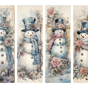 Marque-page #185 vintage bleu bonhomme de neige à découper en papier de riz format lettre pour journal indésirable, boîte à bijoux, bougie, meubles et album de scrapbooking