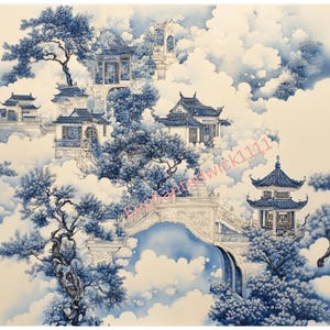 Chinoiserie decoupage rijstpapier Oosterse scène Franse toile #107, rijstpapier Letter-formaat voor Snuisterijdoos, kaars, meubel, ambacht, dagboek