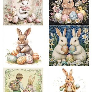 Papier de riz pour découpage avec 6 motifs carrés de lapin de Pâques n° 4, papier de riz pour sous-verre, boîte à bijoux, bougie, meubles et articles de bricolage