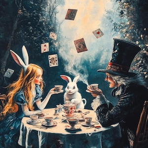 Decoupage Alice nel Paese delle Meraviglie Alice Tea Party #208, carta di riso formato lettera per sottobicchieri, portaoggetti, candele, mobili e articoli per il fai da te
