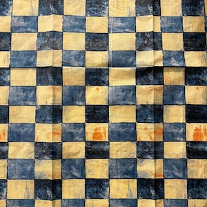 May include: A checkered pattern fabric with alternating blue and yellow squares. The fabric has a textured, hand-painted look.