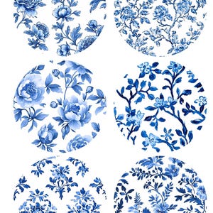 Decoupage Rice Paper with 6 Round Chinoiserie Patterns #8, Rice paper for Coaster, Trinket Box, Candle, Furniture & DIY Crafts Supply