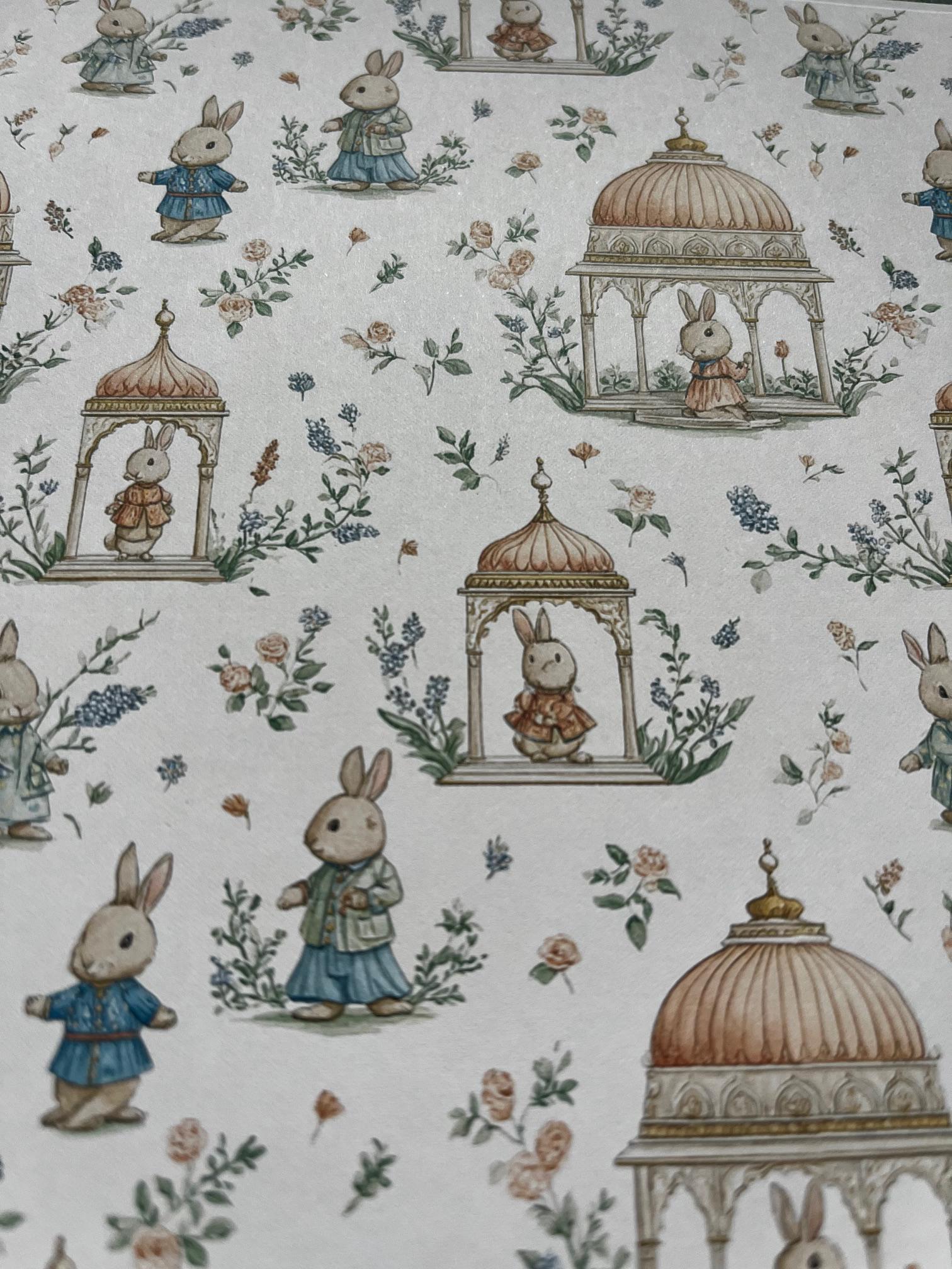Miniature Whimsical Rabbits Nursery Dollhouse Wallpaper | 1:12 Scale ...