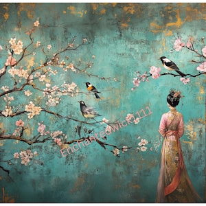 Decoupage carta di riso chinoiserie orientale cinese giardino arte murale n. 108, formato lettera carta di riso per scatola portaoggetti, candele, mobili e artigianato