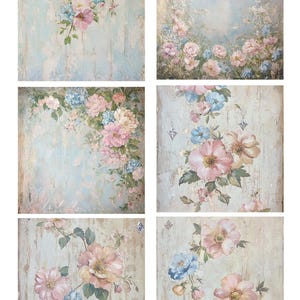 Papier de riz pour découpage avec 6 motifs d'art mural floral vintage #19, papier de riz pour sous-verre, boîte à bijoux, bougie, meubles et fournitures pour travaux manuels