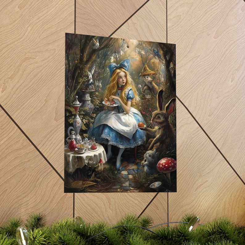 Alice in Wonderland Tea Party Rabbit Poster, Vintage Spring Decor ...