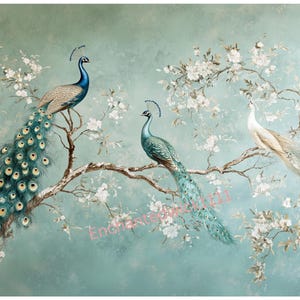 Papel de arroz para decoupage, chinoiserie, floral, pavão, francês, toile, nº 110, tamanho carta, papel de arroz para porta-trecos, velas, móveis, artesanato, diário