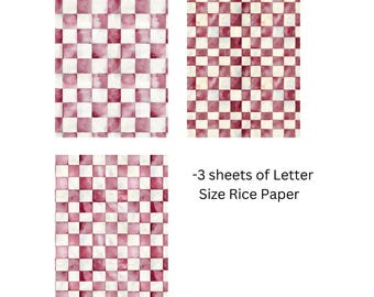 Decoupage Red Checkered Plaid Pattern #696 Bundle, Letter Size Rice paper for Coaster, Trinket Box, Candle, Furniture & Crafts