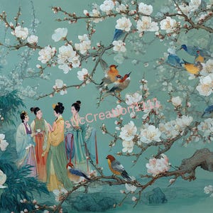 Papel de arroz para decoupage, estilo chinoiserie, arte mural de jardín chino oriental n.° 392, papel de arroz tamaño carta para joyeros, velas, muebles y manualidades.