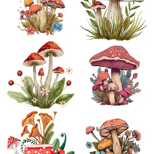 Papier de riz à découper avec 6 motifs de champignons carrés n° 6, papier de riz pour sous-verre, boîte à bijoux, bougie, meubles et fournitures pour travaux manuels