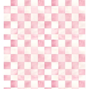 May include: A pink and white checkered pattern background. The squares are a soft pink and white.