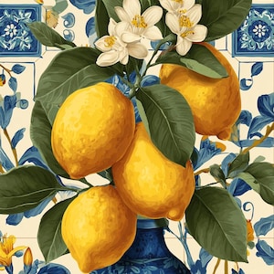 Carta di riso per decoupage, stile vintage Limoni maioliche #381, formato lettera, per portaoggetti, mobili, decorazioni murali, artigianato, album di ritagli