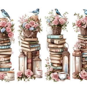 Marcador de livros vintage de pássaros rosa decoupage com flores nº 186, papel de arroz tamanho carta para diário de sucata, caixa de bugigangas, vela, móveis e álbum de recortes