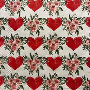 Servilleta de papel con temática de San Valentín, corazón rojo y flores rosas para decoupage, papel de seda para posavasos, cajas de baratijas, velas y suministros para manualidades de bricolaje