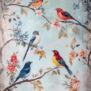 Chinoiserie decoupage rijstpapier Floral Bird French Toile #115, rijstpapier Letter-formaat voor Snuisterijdoosje, kaars, meubels, ambacht, dagboek