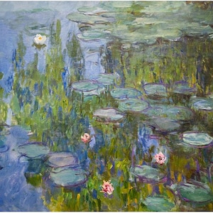 Papel de arroz tamaño carta para decoupage Monet Seerosen, ideal para guardar objetos, muebles, pintar murales, manualidades, álbumes de recortes y diarios basura.