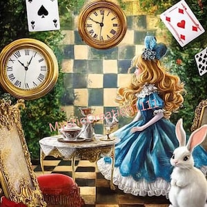 Decoupage Papier Alice im Wunderland Alice Teeparty #228, Reispapier für Untersetzer, Kerze, Möbel, Scrapbook, Journal