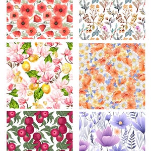 Papier de riz pour découpage avec 6 motifs floraux carrés n° 3, papier de riz pour sous-verre, boîte à bijoux, bougie, meubles et articles de bricolage