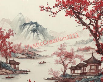 Decoupage Paper Chinoiserie Oriental Chinese Landscape Ink Painting #718, Letter Size Rice paper for Trinket Box, Candle, Furniture, & Craft