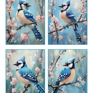 Peinture à l'huile sur papier de riz pour découpage geai bleu style # 159, papier de riz pour sous-verre, boîte à bijoux, bougie, meuble, plateau, album de scrapbooking et journal indésirable