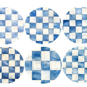 Papier de riz pour découpage avec 6 motifs à carreaux ronds bleus #105, Papier de riz pour dessous de verre, boîte à bijoux, bougie, fournitures pour meubles et travaux manuels