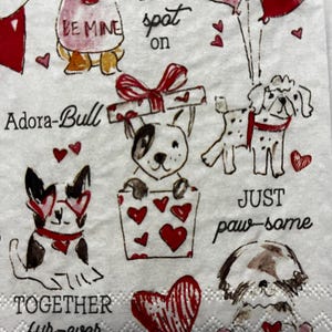 Servilleta con temática de San Valentín con cachorros de perro para decoupage, servilleta para amantes de los perros, amantes de las mascotas, mamás de perros para posavasos, cajas de baratijas, velas y manualidades de bricolaje