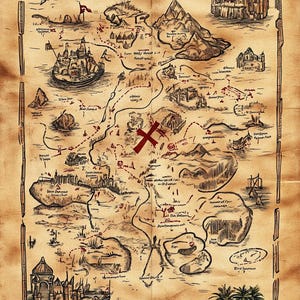 Mapa del tesoro estilo vintage para decoupage n.° 290, papel de arroz tamaño carta para guardar objetos, velas, muebles, manualidades, álbumes de recortes y diarios de desuso.