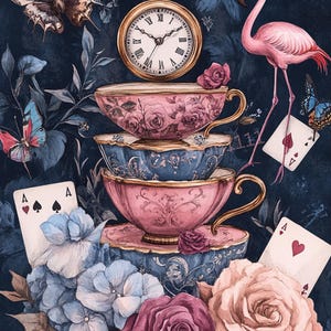 Papel de decoupage Alicia en el País de las Maravillas Fiesta del Té n.° 325, papel de arroz tamaño carta para posavasos, cajas de baratijas, velas, muebles y suministros para manualidades de bricolaje.