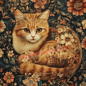 Flores de gato jengibre para decoupage n.° 372, papel de arroz tamaño carta para cajas de baratijas, velas, muebles, artículos de manualidades, álbumes de recortes y diarios de basura.
