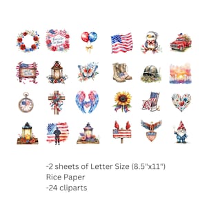 Papier de riz pour découpage avec 24 motifs commémoratifs patriotiques des États-Unis n° 252, papier de riz pour sous-verre, boîte à bijoux, meubles, journal de scrapbooking