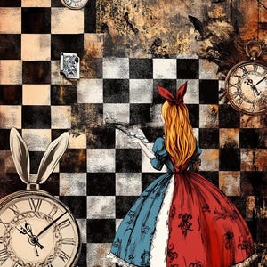 Carta da decoupage Alice nel paese delle meraviglie stile vintage n. 287, carta di riso formato lettera per sottobicchieri, portaoggetti, candele, mobili e articoli per l'artigianato