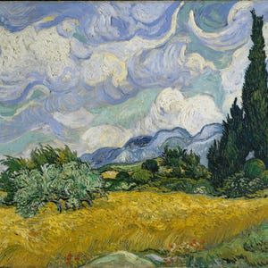 Papel de arroz para decoupage "Campo de trigo con cipreses" de Van Gogh, papel de arroz tamaño carta para joyeros, muebles, arte mural, manualidades y álbumes de recortes.