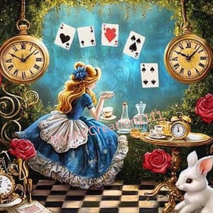 Decoupage Alicia en el País de las Maravillas Fiesta del Té de Alicia n.° 227, papel de arroz tamaño carta para posavasos, cajas de baratijas, velas, muebles, álbumes de recortes y diarios