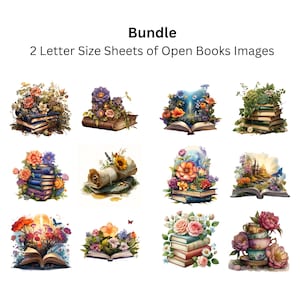 Decoupage 12 open boek bloemen patroonbundel #320, rijstpapier Letter-formaat voor onderzetter, Snuisterijdoosje, meubels, plakboek rommeljournaal