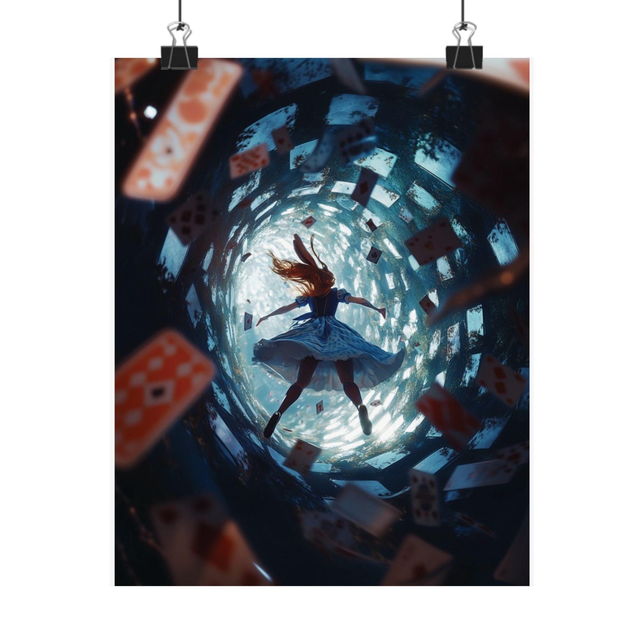 Alice in Wonderland Alice Falling Down Rabbit Hole Poster, Vintage