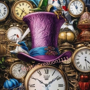 Decoupage Papier Alice im Wunderland verrückte Hutmacher Uhr #286, Reispapier für Untersetzer, Trinket Box, Kerze, Möbel & Bastelbedarf
