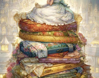 Decoupage Fairy Tale The Princess and the Pea #706, Letter Size Rice paper for Trinket Box, Candle, Craft, Furniture, Scrapbook Journal