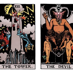 Decoupage rijstpapier Tarotkaart Major Arcana Tower Devil, rijstpapier voor trinketbox, kaars, altaar, ambachten, plakboek, rommeldagboek