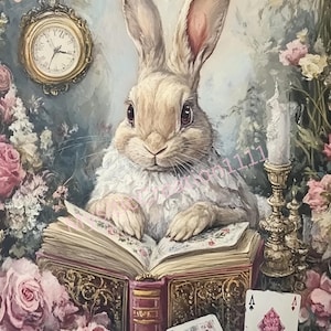 Décoration de riz, motif lapin Alice au pays des merveilles n° 32, papier de riz format lettre pour dessous de verre, boîte à bijoux, bougie, meubles et fournitures pour créations manuelles