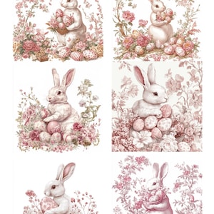Papier de riz à découper avec 6 motifs carrés de lapin de Pâques en toile rose # 53, papier de riz pour sous-verre, boîte à bijoux, meubles et fournitures pour travaux manuels