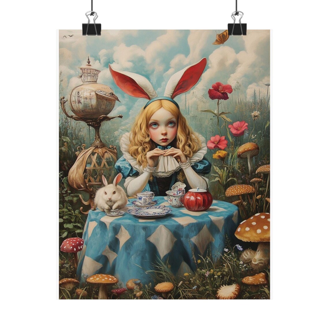 Alice in Wonderland Tea Party Rabbit Poster, Vintage Spring Décor ...