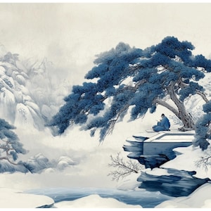 Decoupagepapier chinoiserie Oosters Chinees landschapsinktschilderij #240, rijstpapier Letter-formaat voor Snuisterijdoos, kaars, meubels en ambacht