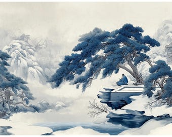 Decoupage Paper Chinoiserie Oriental Chinese Landscape Ink Painting #240, Letter Size Rice paper for Trinket Box, Candle, Furniture, & Craft