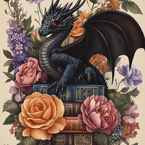 Découpage vintage Black Dragon Book Flower #270, papier de riz format lettre pour dessous de verre, boîte à bijoux, meubles, journal de scrapbooking, décoration d'intérieur