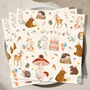 Waldtier-Themen-Serviette für Decoupage, Pilz-Bär Fuchs-Hirsch-Geburtstagskuchen-Serviette für Untersetzer, Trinket Box, Kerze, Möbel & Kunsthandwerk