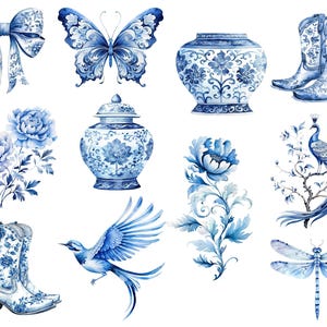 Papier de riz pour découpage avec 11 cliparts #106 de style chinoiserie bleue, papier de riz pour sous-verre, boîte à bijoux, meubles, album de scrapbooking et journal indésirable